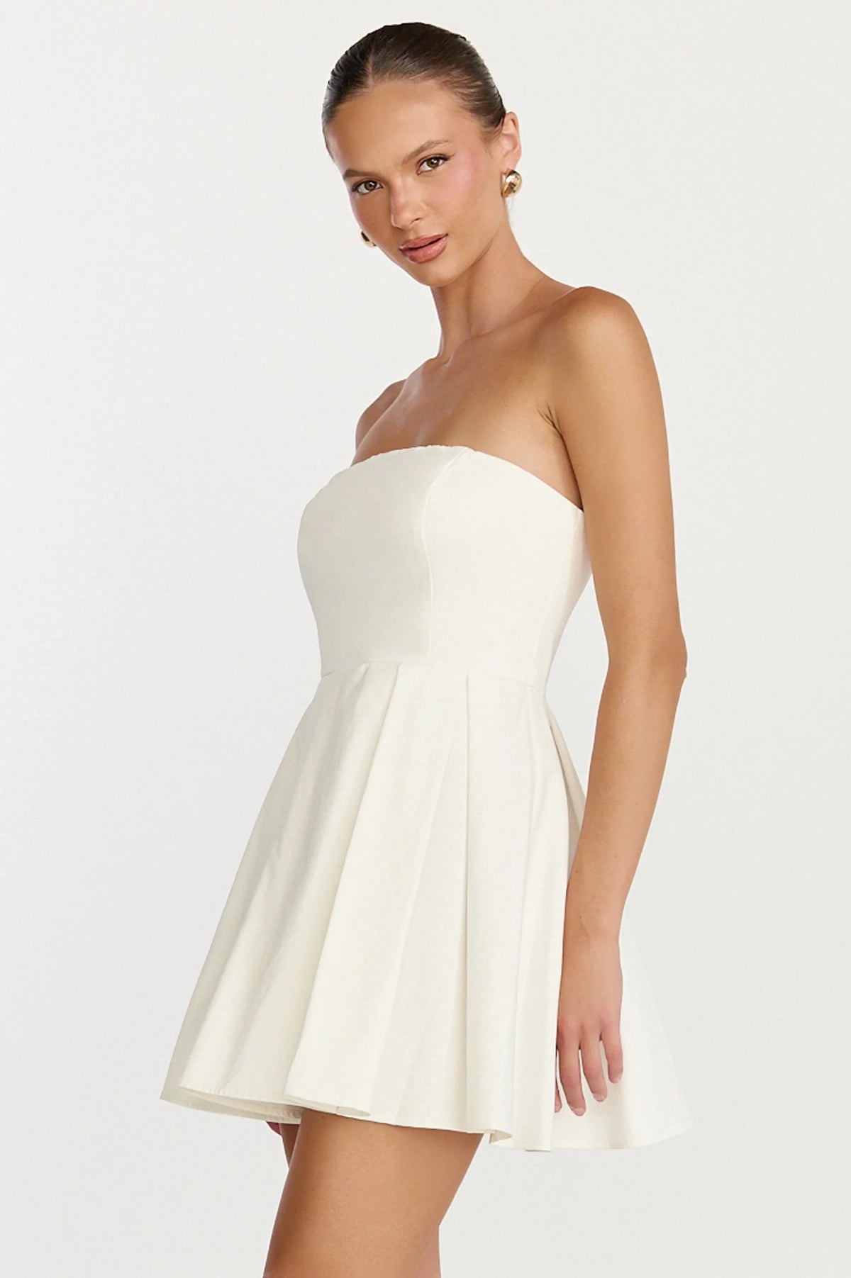 Avery Mini Dress - Strapless Fitted Bodice Full Pleated Skirt Dress in Orange