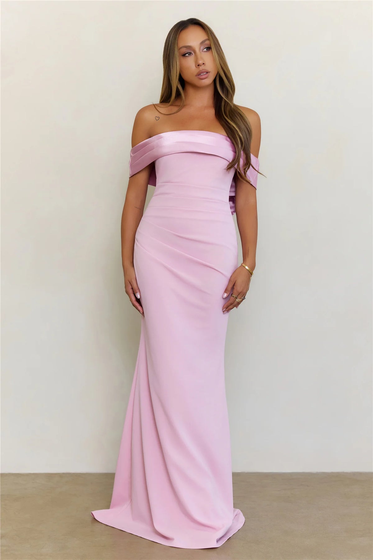 The Sleek Soirée Off Shoulder Maxi Dress Plum