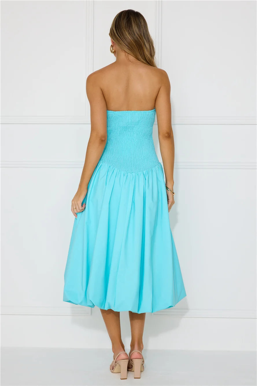 Adelaide Strapless Bubble Midi Dress White
