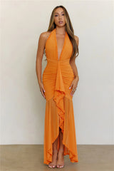 Golden Hour Glow Mesh Halter Maxi Dress Orange