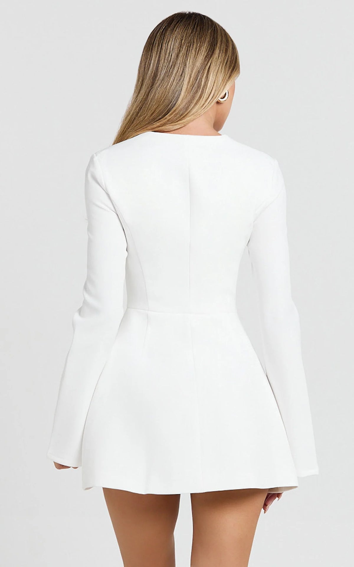 Lausanne Mini Dress - Sweetheart Neck Long Sleeve Zip Front Tulip Dress in White