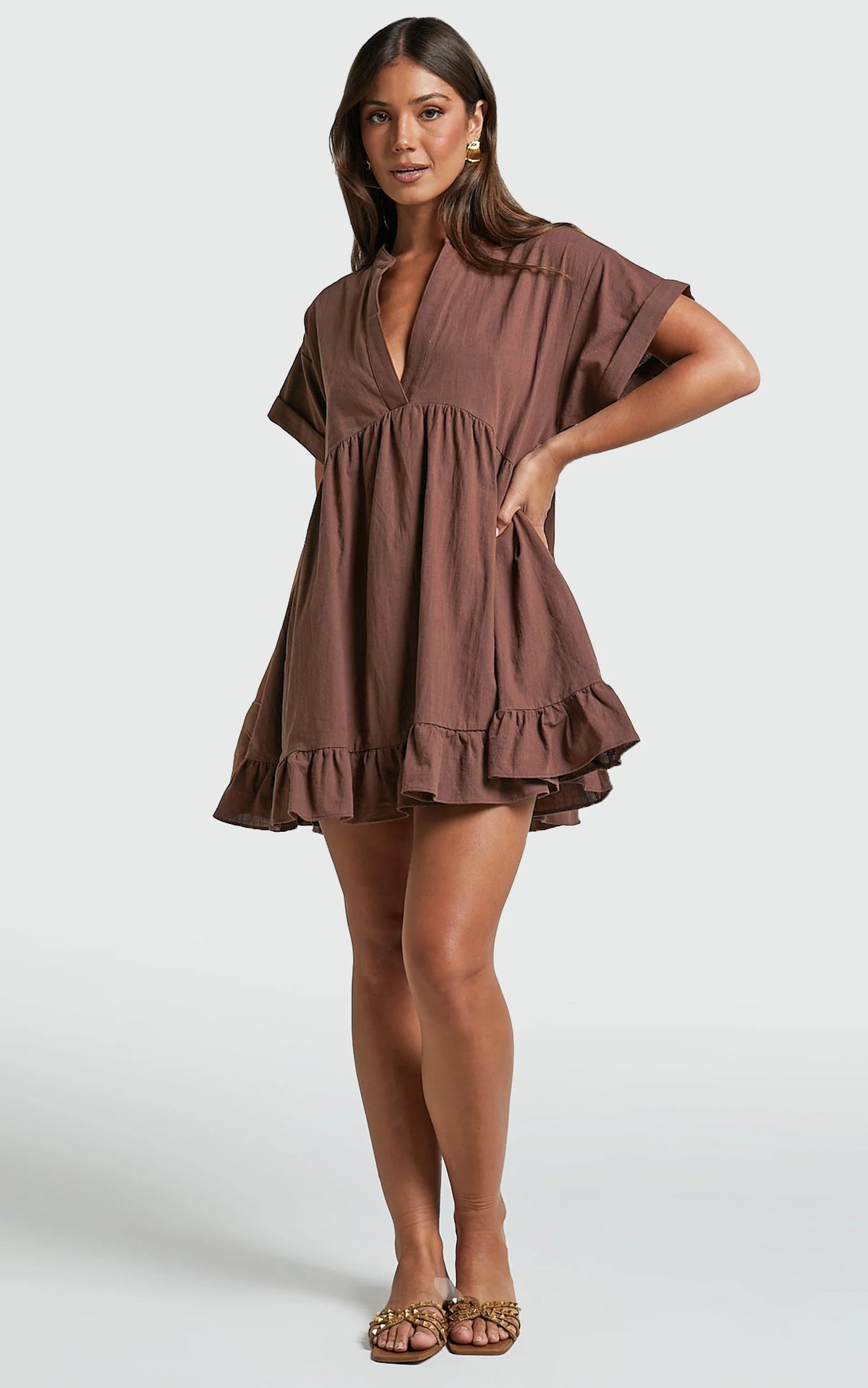 Calissa Mini Dress - Frill Hem Smock Dress in Light Blue