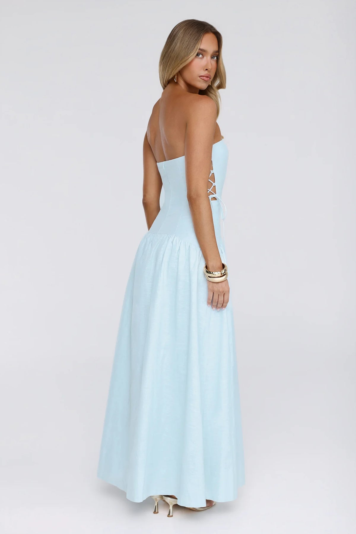 Just Feels Right Linen Blend Strapless Maxi Dress Blue