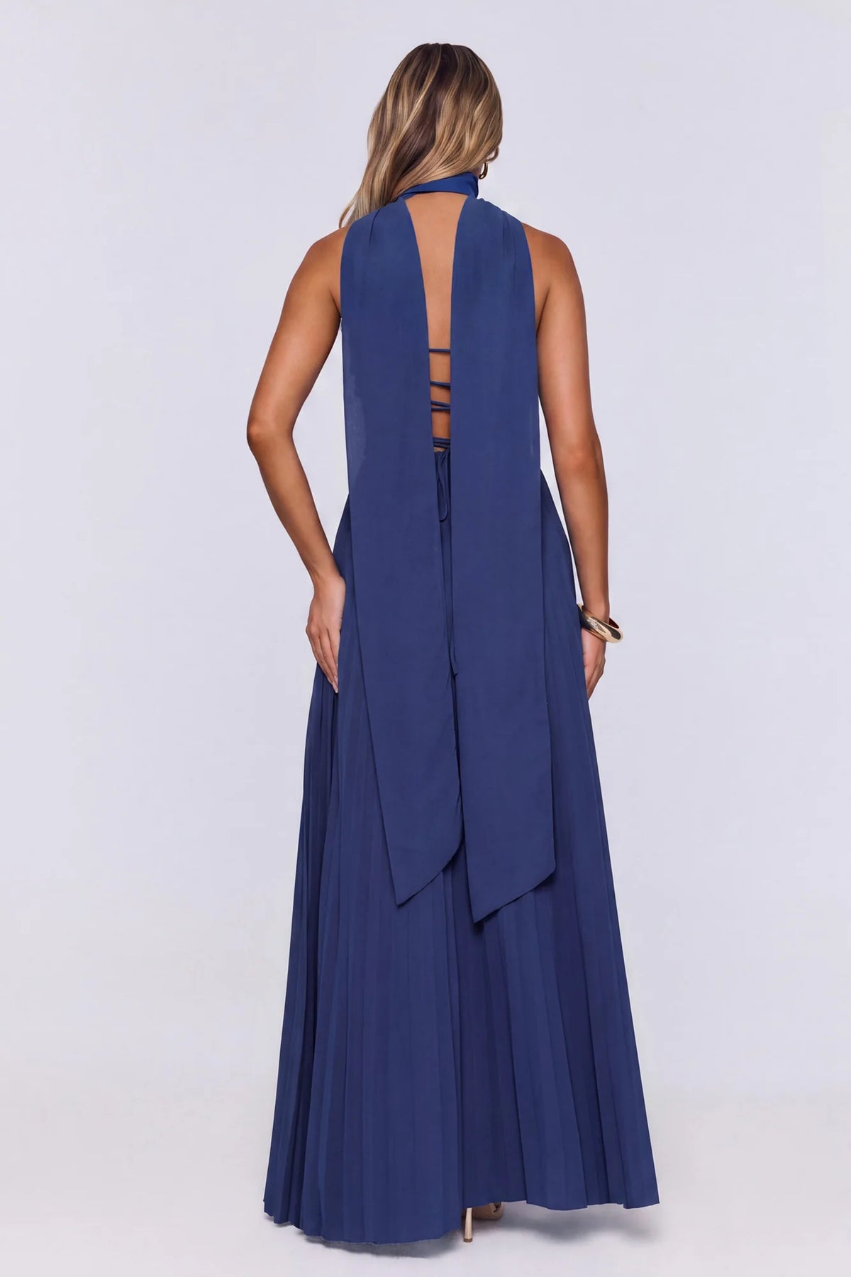 Sugar Babe Strapless Pleated Maxi Dress Blue