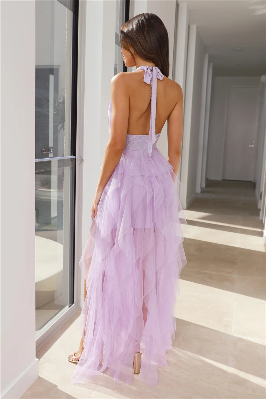 Into The Middle Tulle Halter Maxi Dress Pink
