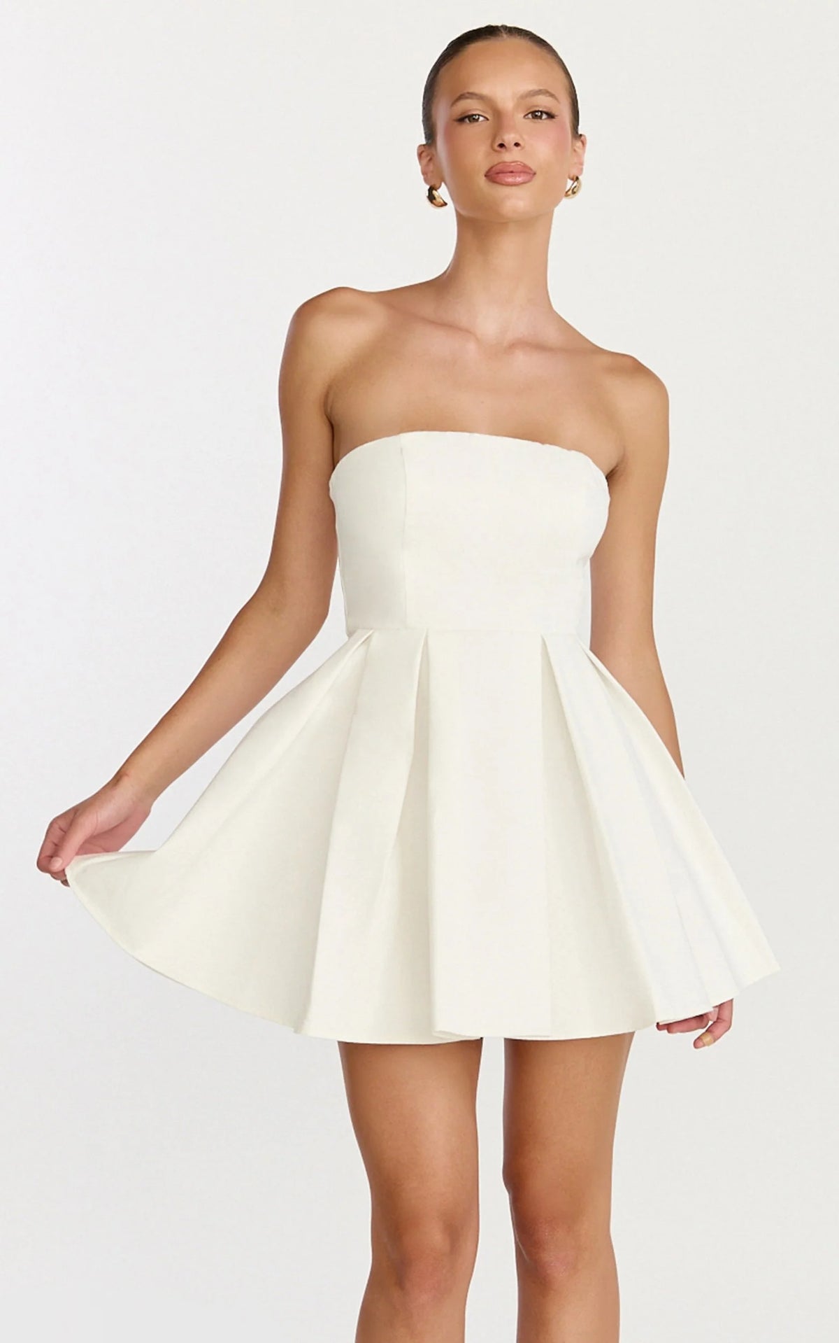 Avery Mini Dress - Strapless Fitted Bodice Full Pleated Skirt Dress in Baby Pink