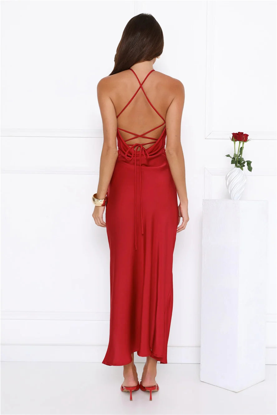 Love Me More Satin Maxi Dress Red