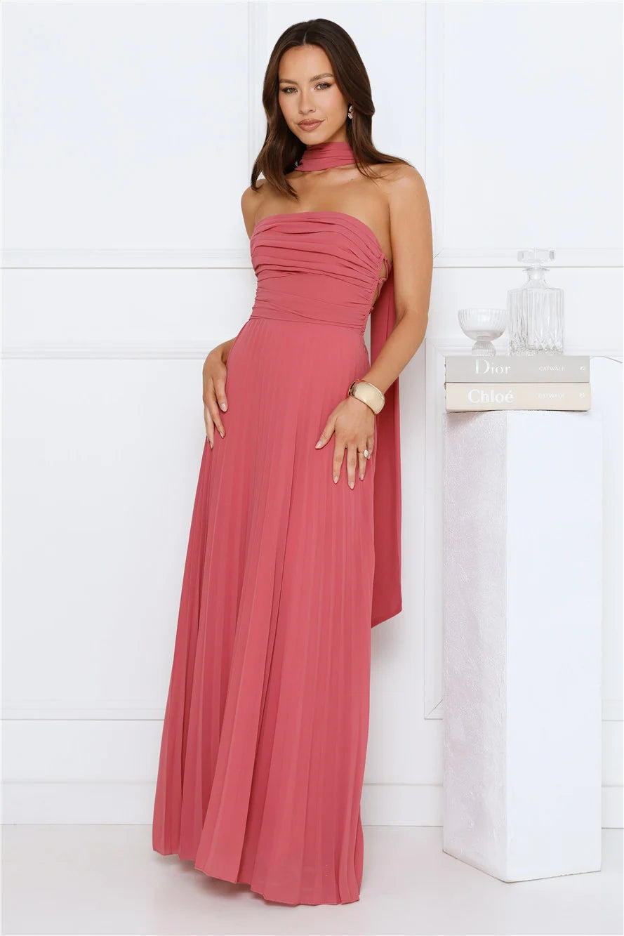 Sugar Babe Strapless Pleated Maxi Dress Blue