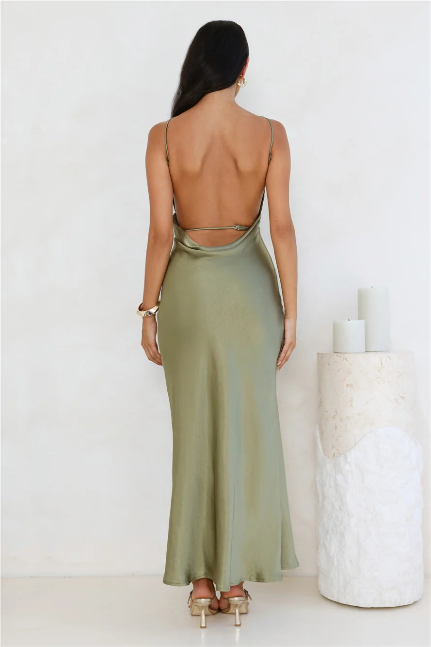 Unveiled Sophistication Satin Maxi Dress Ruby