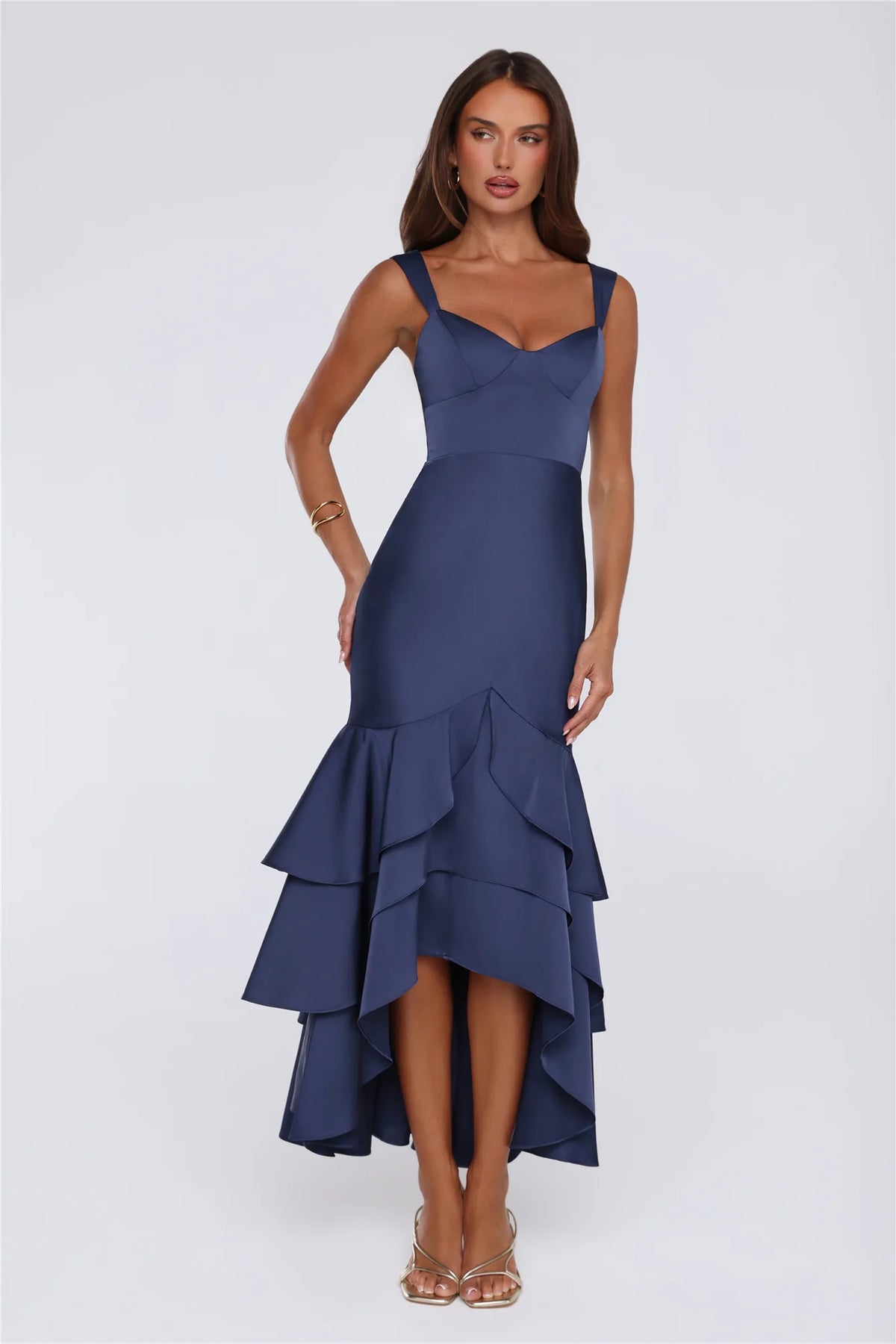 Formal Whimsy Satin Maxi Dress Brown