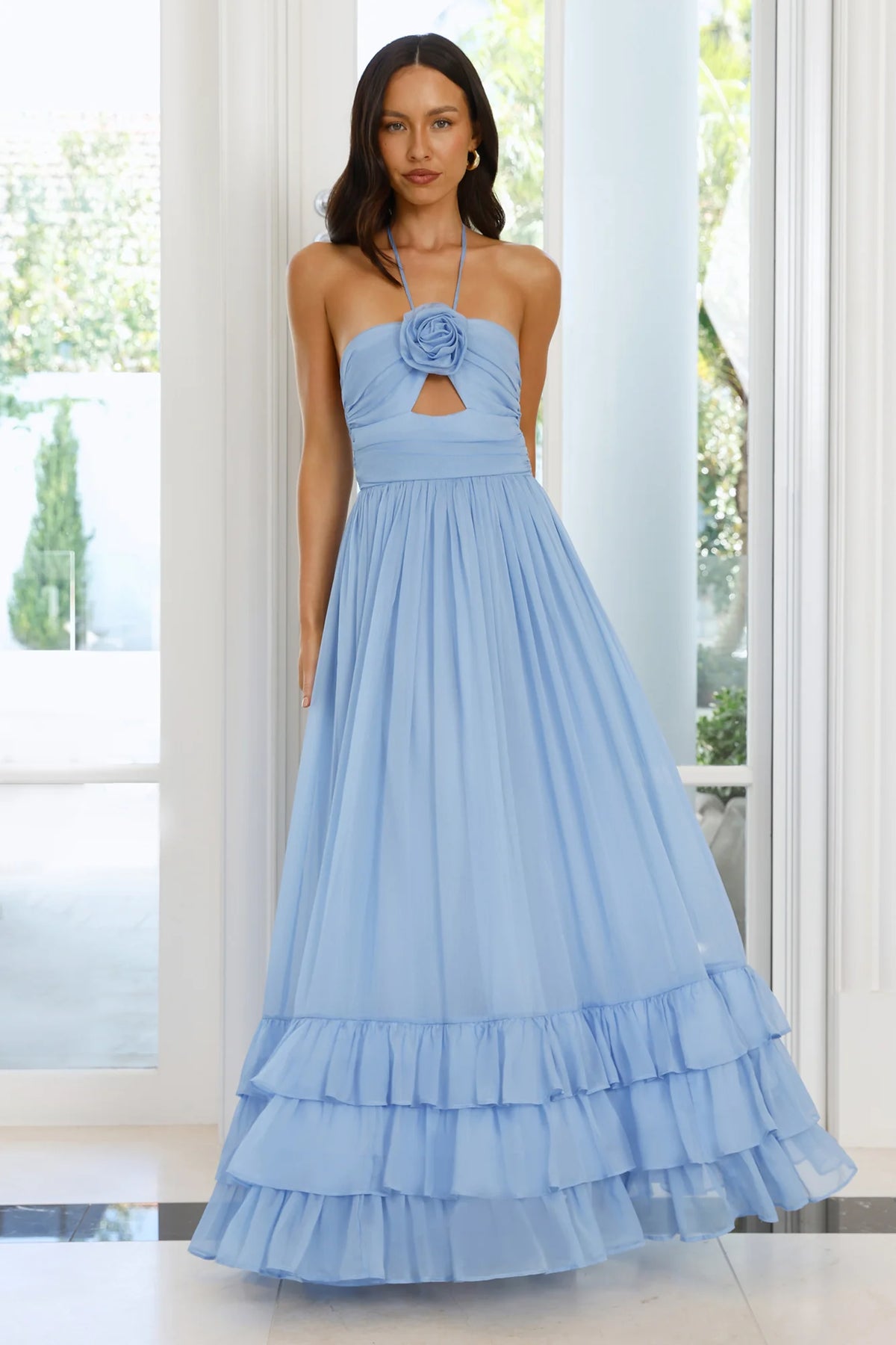 Enchanted Bloom Halter Maxi Dress Blue