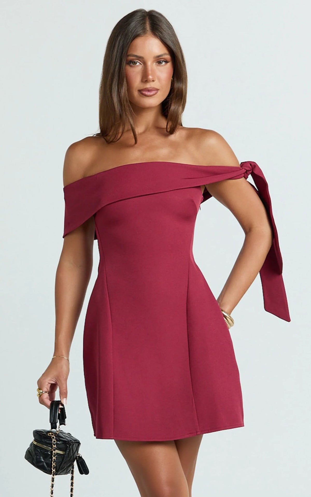 Cecilia Mini Dress - Off Shoulder Tie Detail Dress in Blue