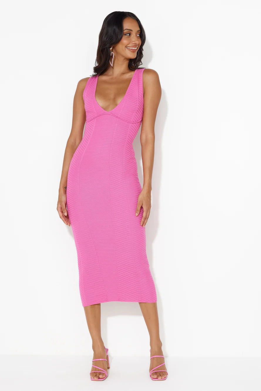 Empower Me Ribbed Midi Dress Beige