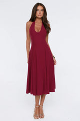 Luxe Femininity Halter Midi Dress Wine