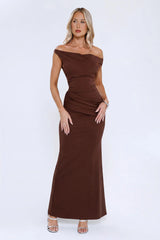Caught In The Spotlight Off Shoulder Maxi Dress Navy