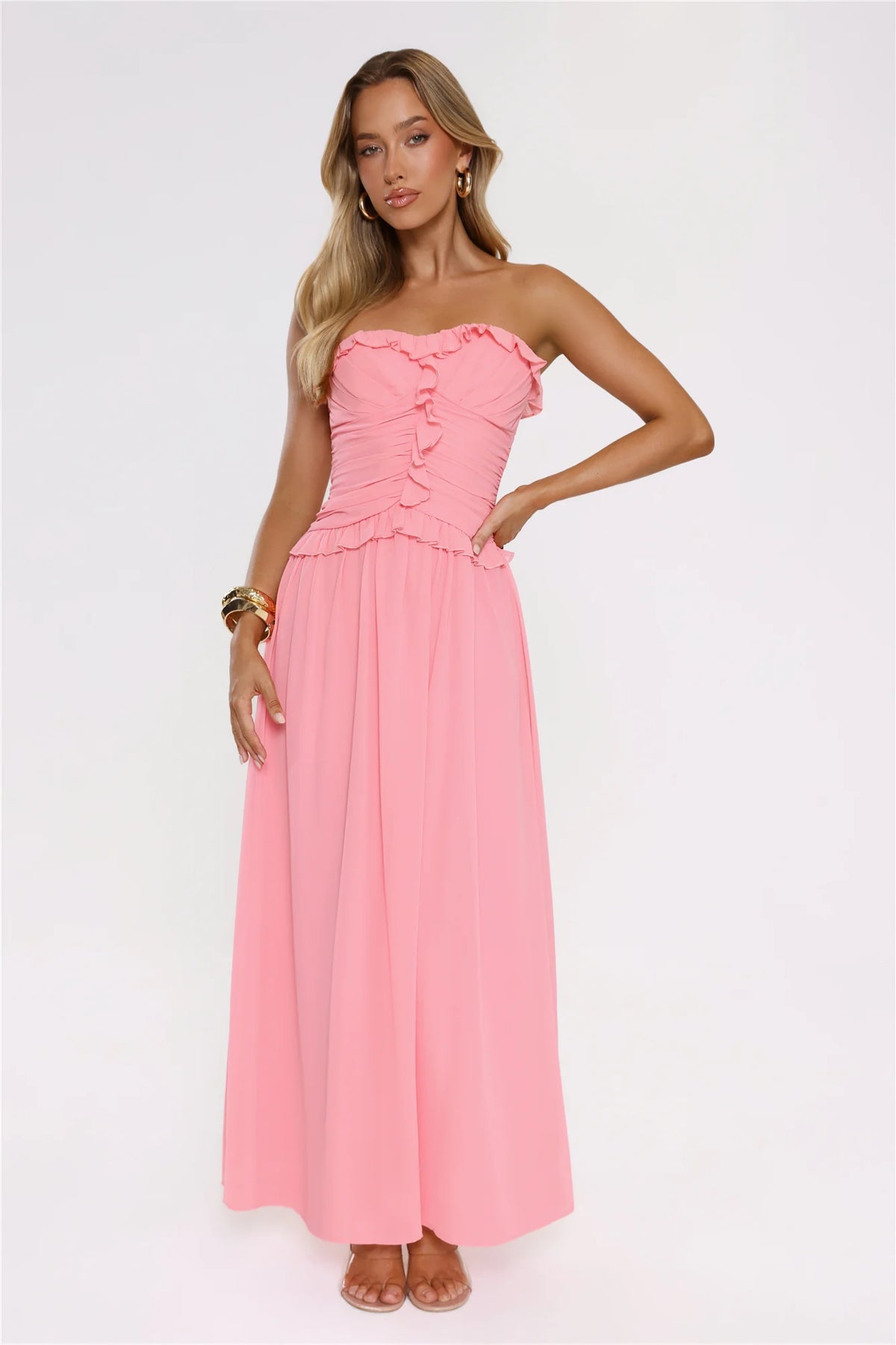Hour Whispers Strapless Maxi Dress Pink