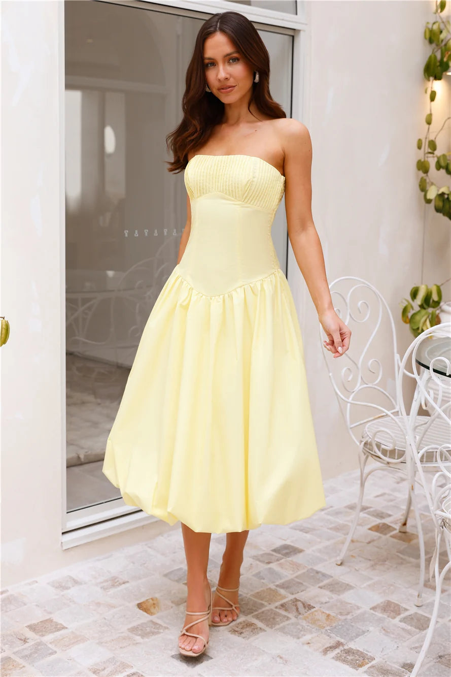 Adelaide Strapless Bubble Midi Dress White