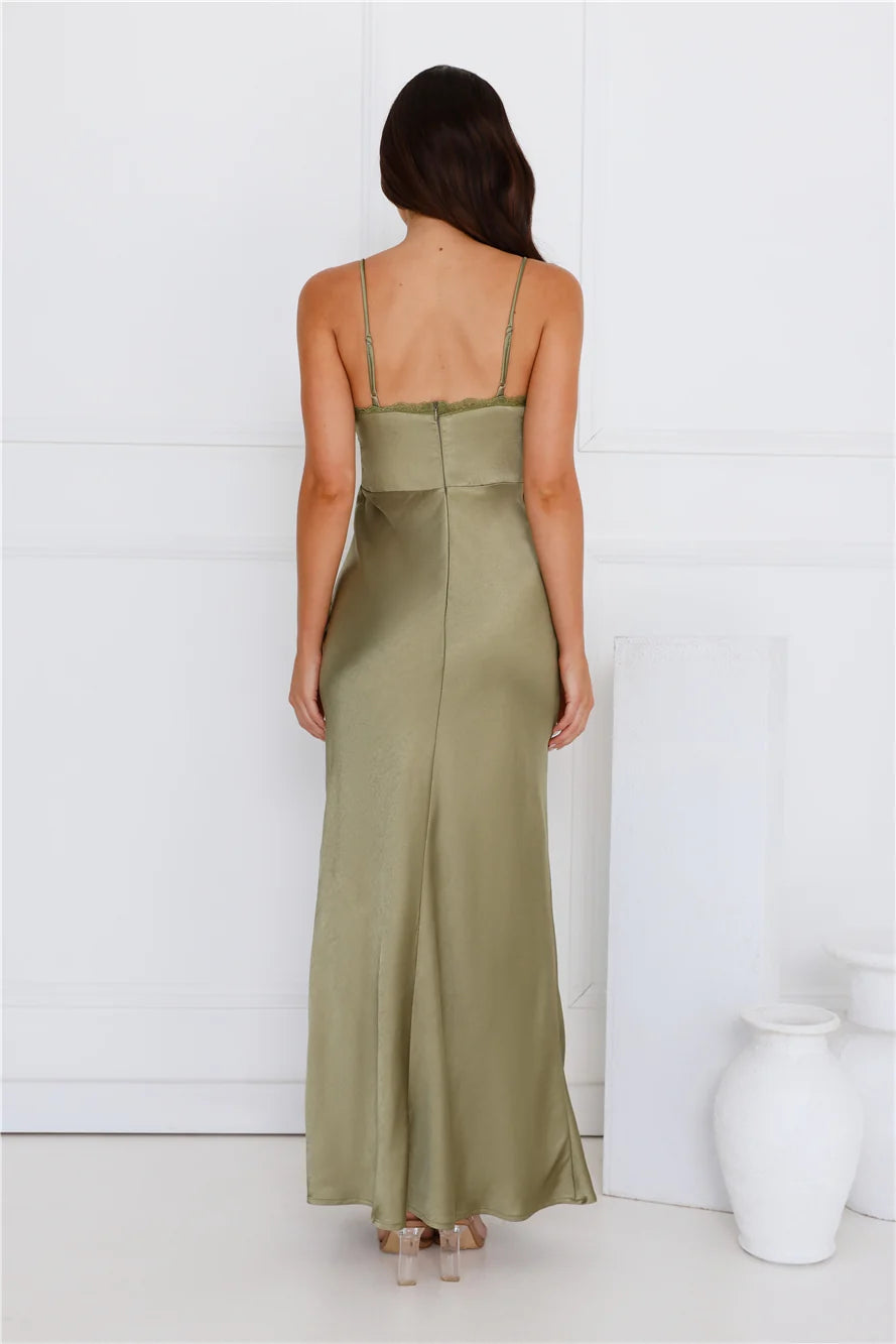 Luxe Slip Satin Maxi Dress Olive