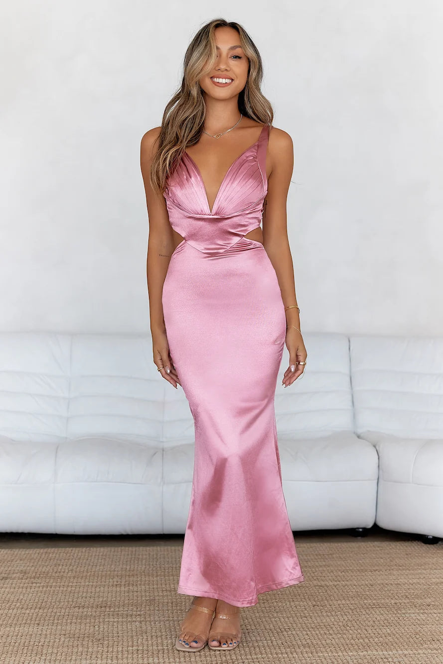 Sunset Views Satin Midi Dress Brown