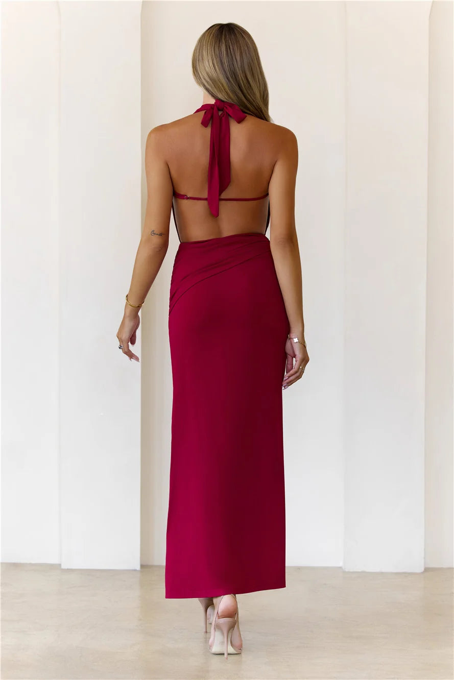 Silk Essence Halter Maxi Dress Black