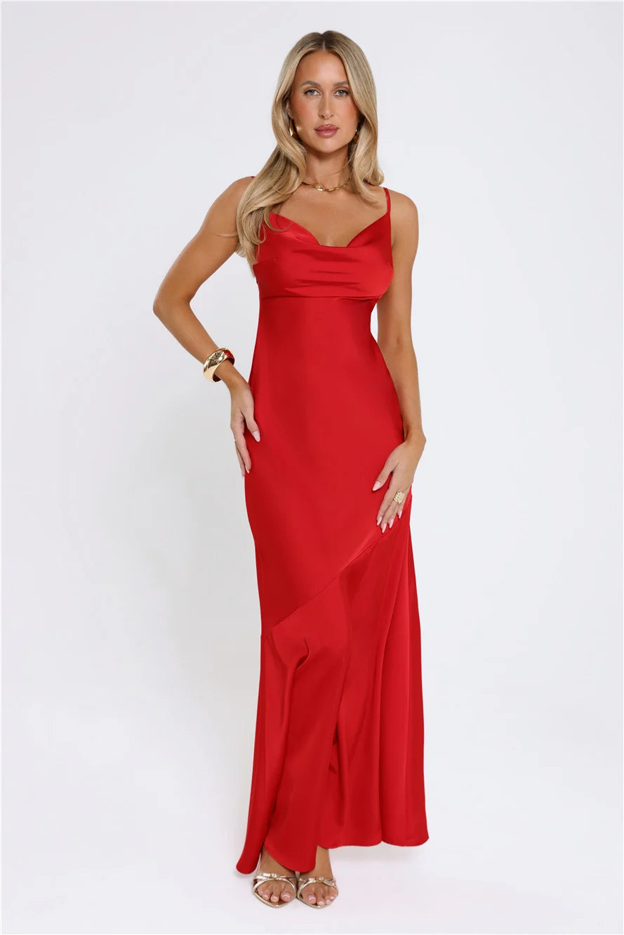 Brilliant Belle Satin Maxi Dress Navy