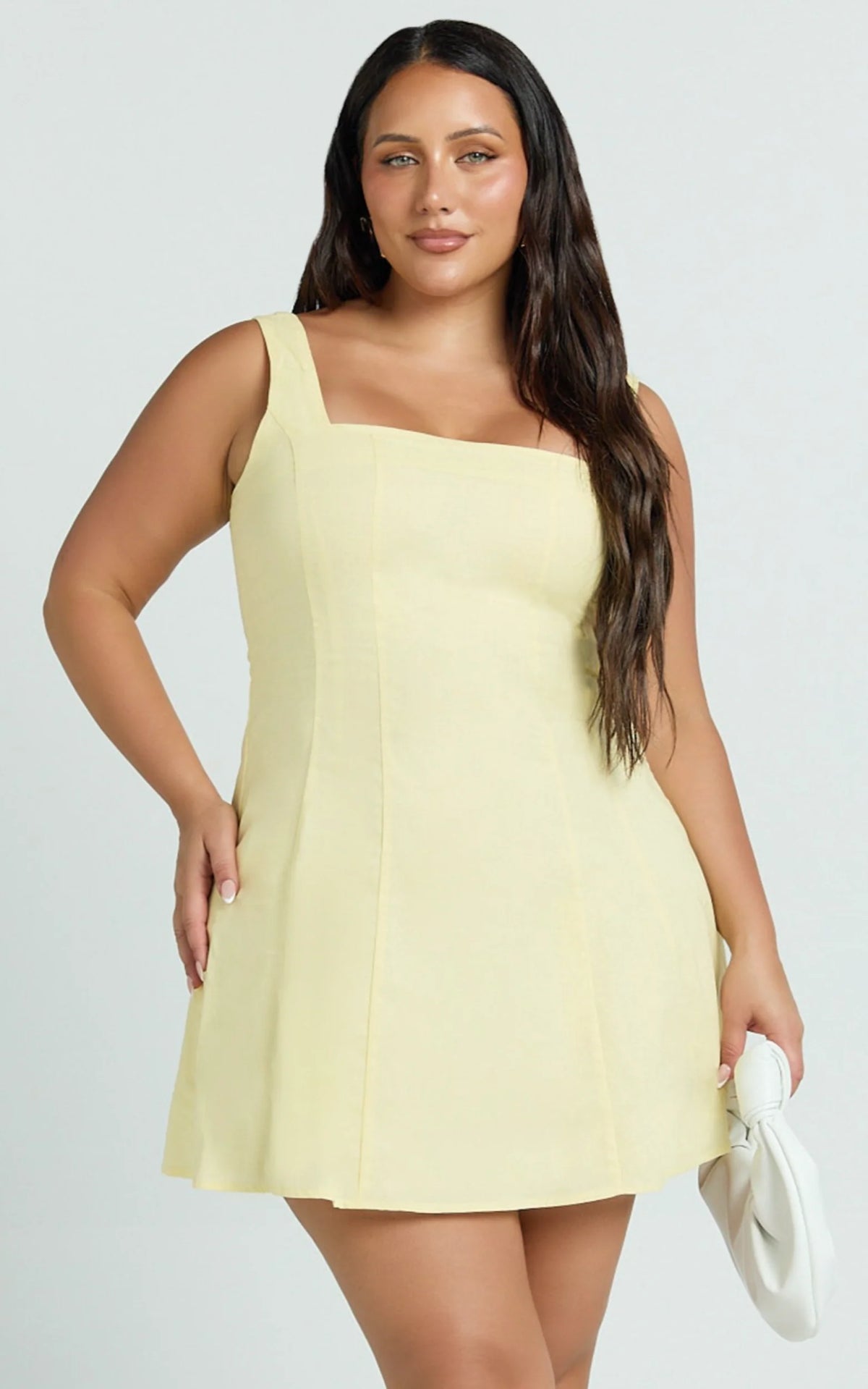 Adiana Mini Dress - Linen Square Neck Shirred Back A Line Dress in Pink