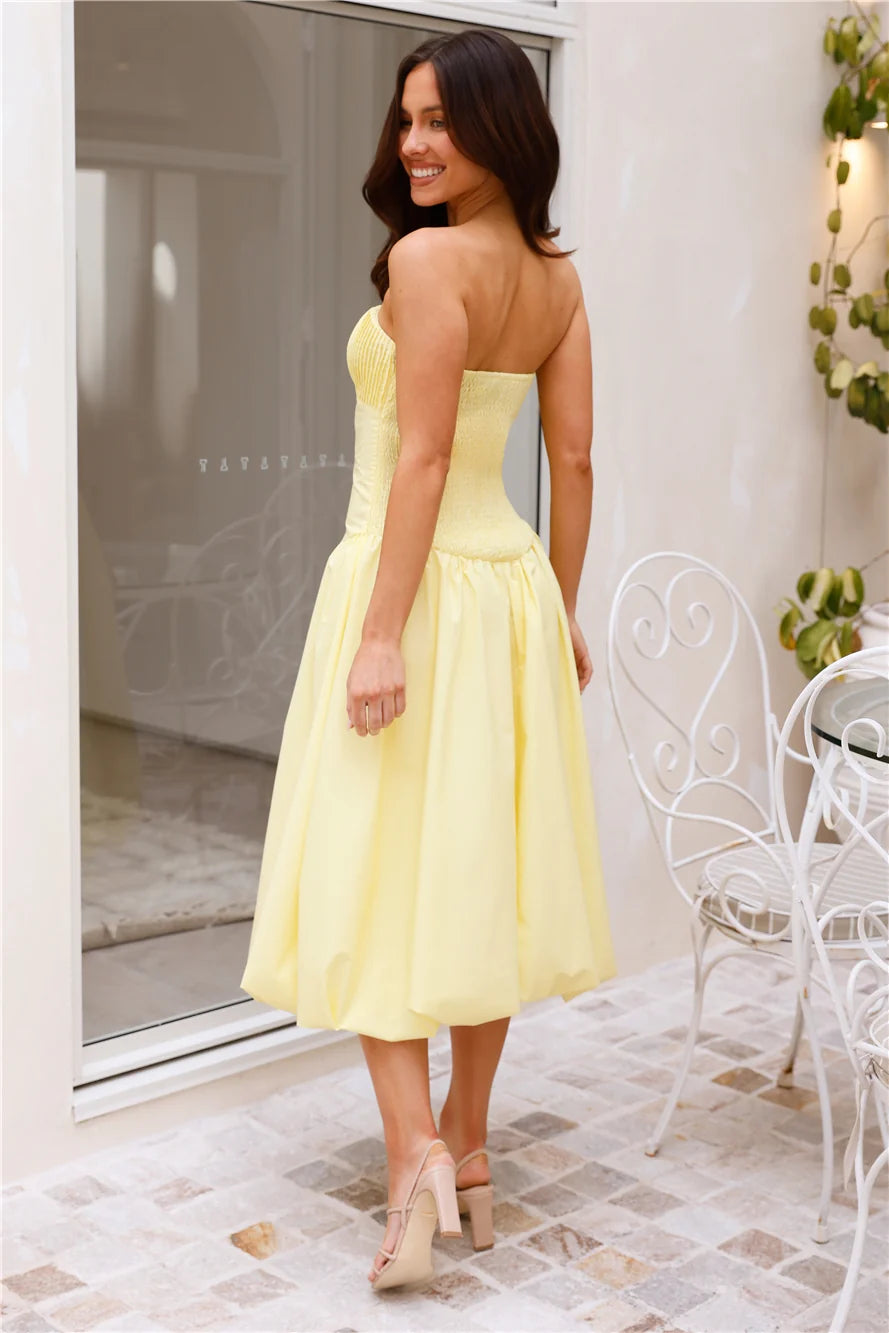 Adelaide Strapless Bubble Midi Dress White