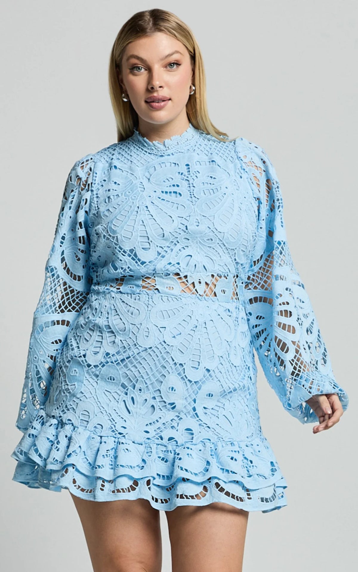 Kiss Me Now Mini Dress - Long Puff Sleeve Dress in White Lace