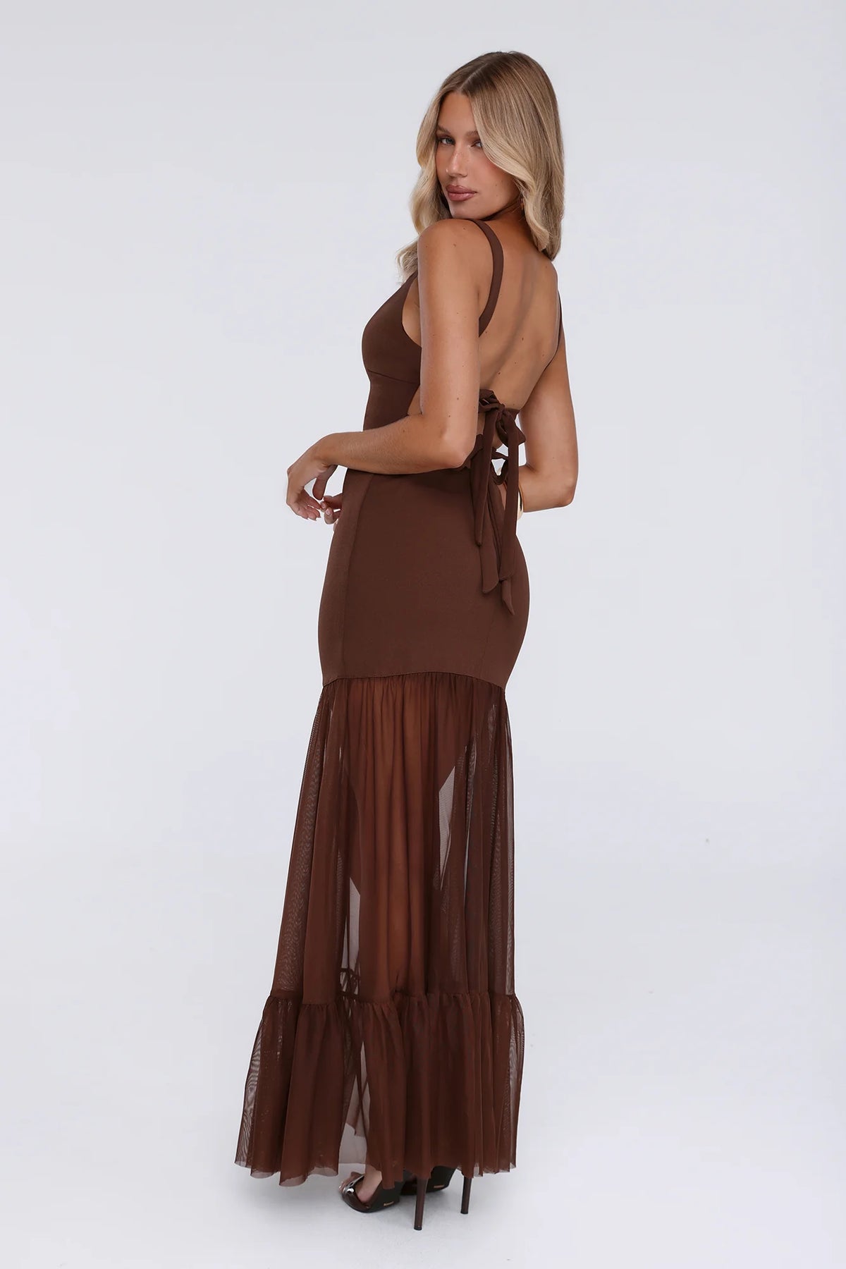 Sweet Gleam Maxi Dress Brown