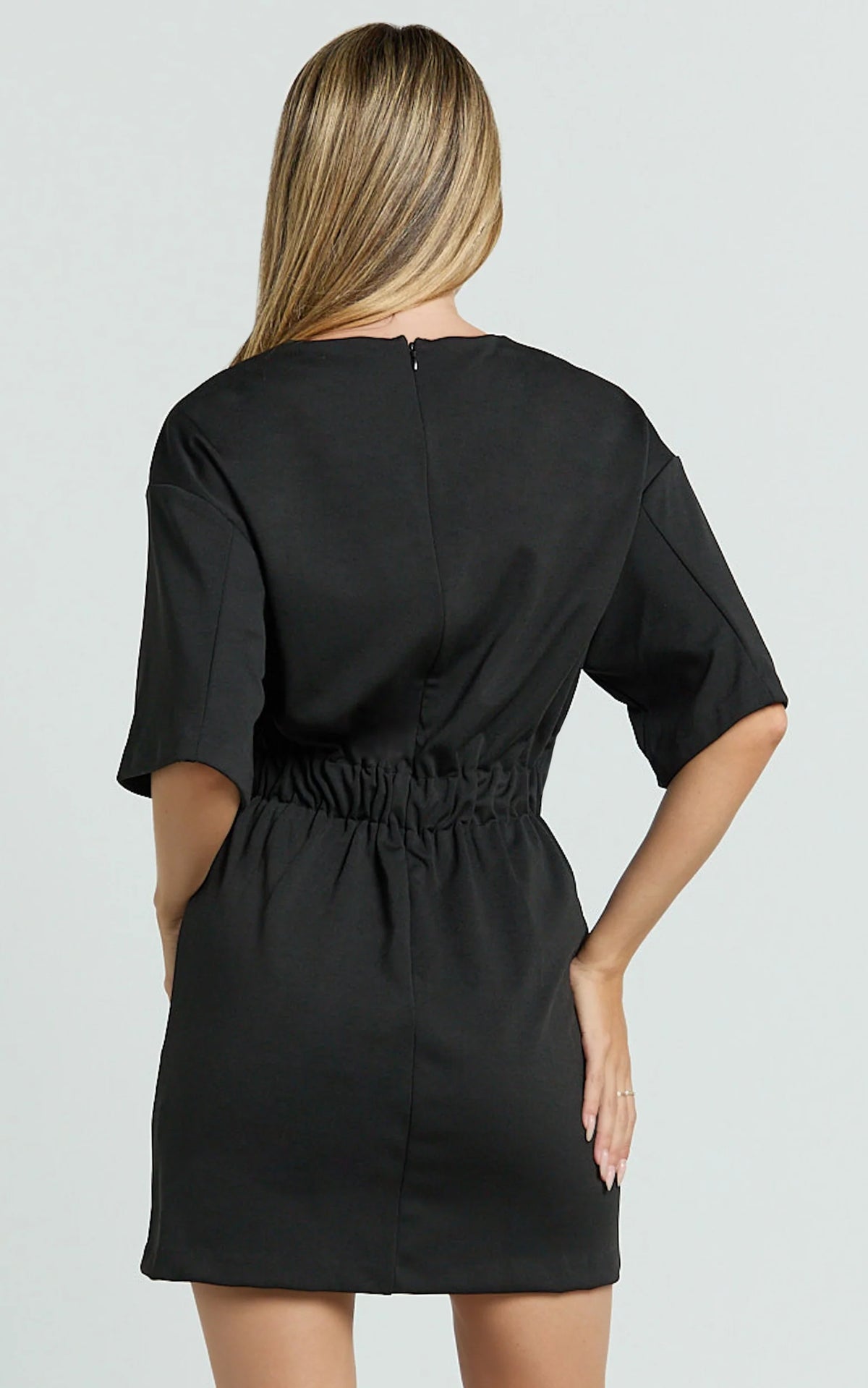 Karyna Mini Dress - Short Sleeve Boxy T-shirt Dress in Black