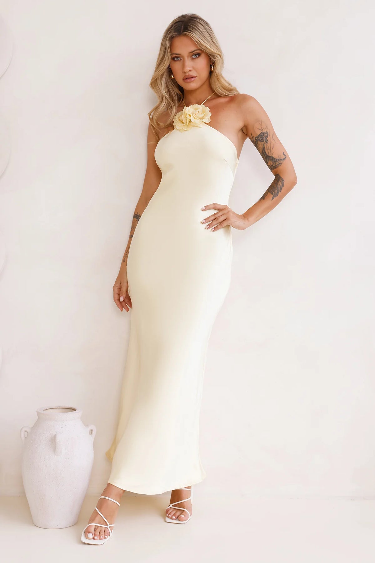 Admired By All Satin Halter Maxi Dress Blue