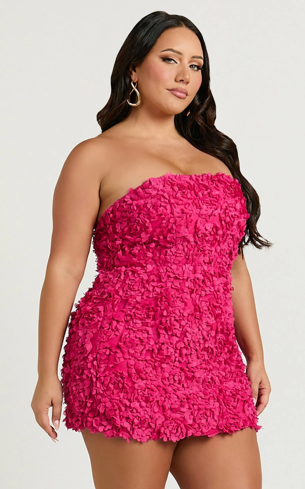 Cassia Mini Dress - Strapless 3D Floral Lace Up Back Dress in Black