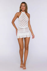 Palm Shade Knit Mini Skirt White