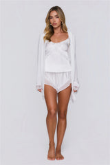 Honeymoon Hues Pyjama Satin Shorts White