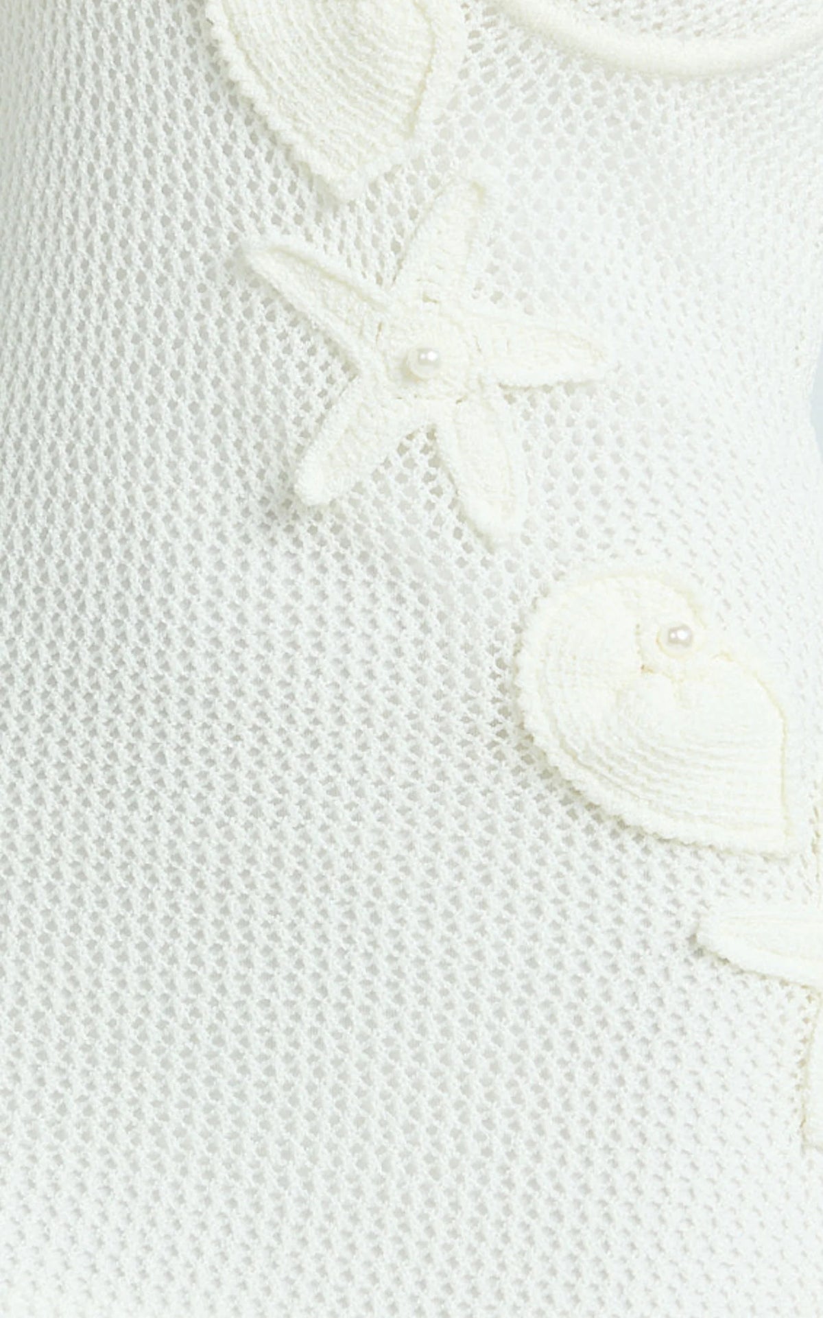 Silvena Mini Dress - Sheer Crochet Knit With Crochet Seashells Dress in Off White