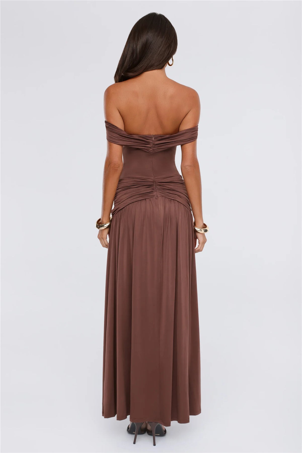 Under Your Charm Off Shoulder Maxi Dress Brown