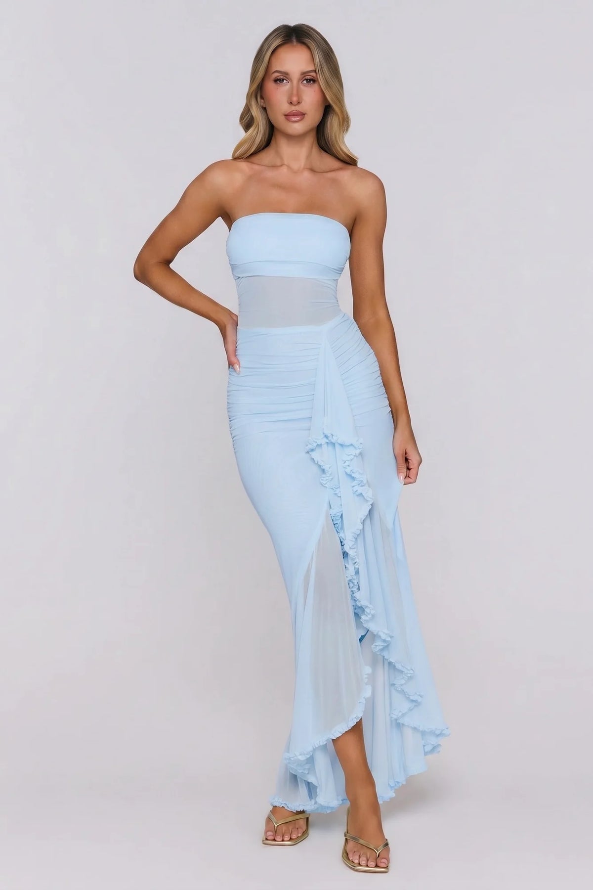 Spark Soirée Strapless Mesh Maxi Dress Blush