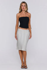 Set Trends Now Satin Polka Dot Midi Skirt  Off White