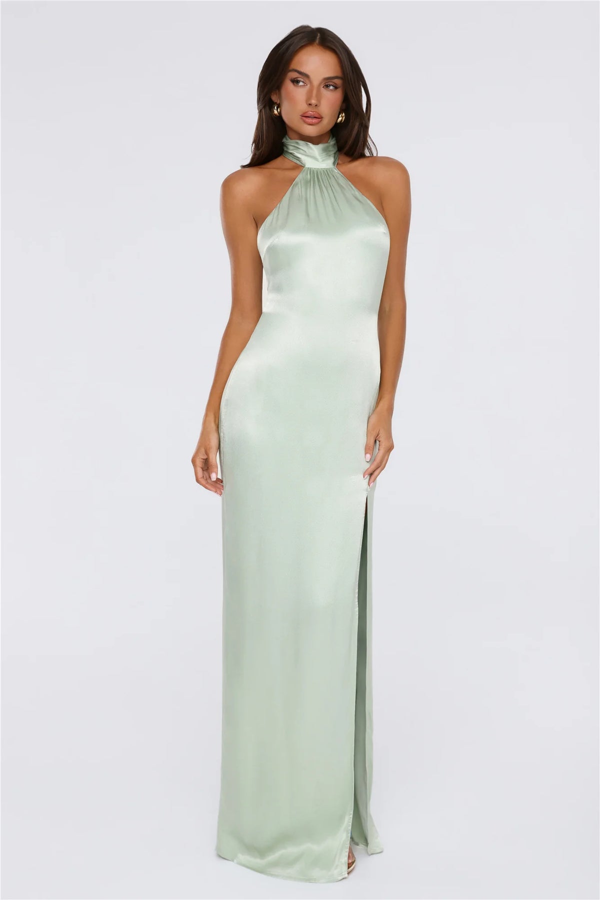 Effortless Luxe Halter Satin Maxi Dress Chocolate