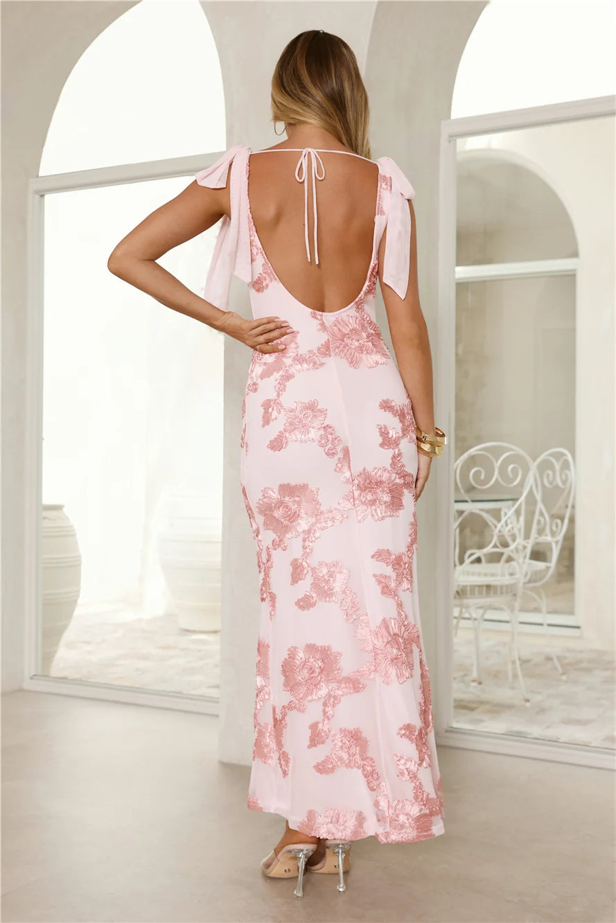 Golden Doll Mesh Maxi Dress Blue