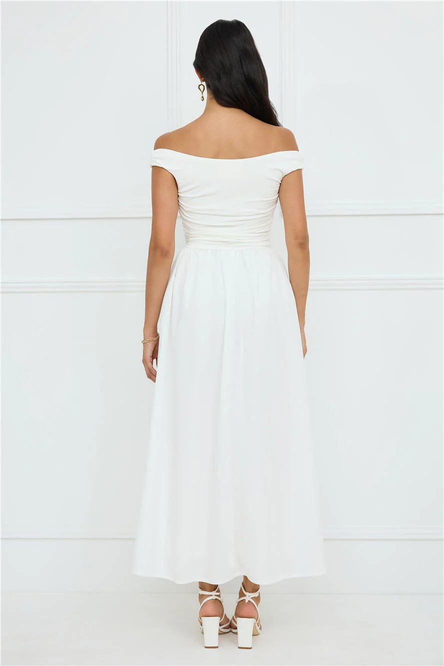 Camellia Charm Off Shoulder Maxi Dress Yellow