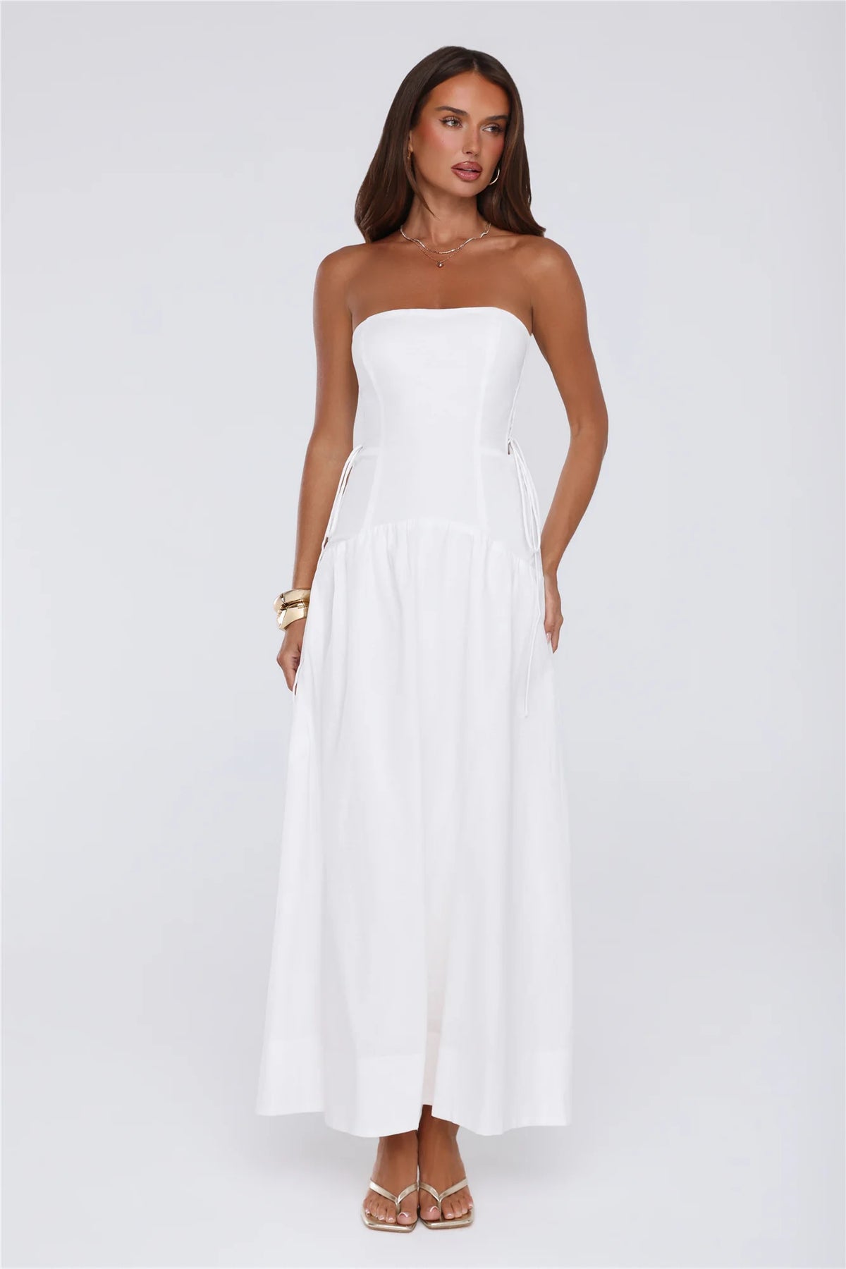 Just Feels Right Linen Blend Strapless Maxi Dress Blue