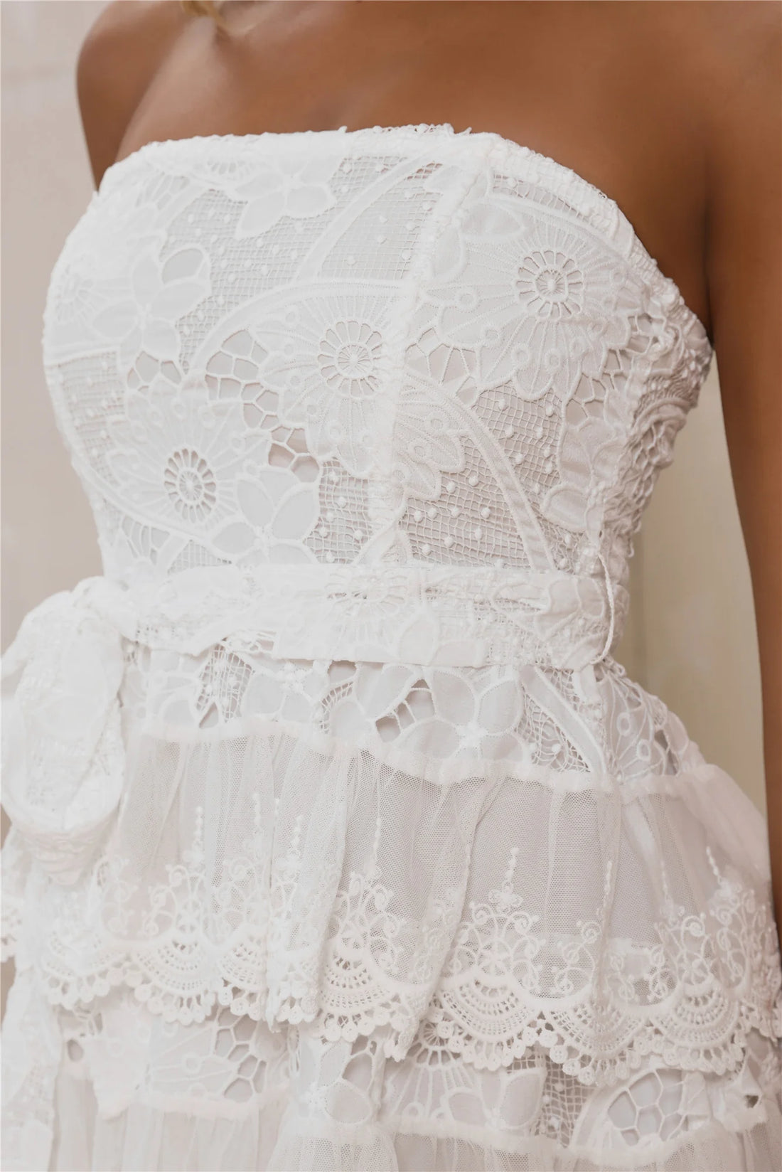 Hugs And Hearts Embroidered Strapless Mini Dress White