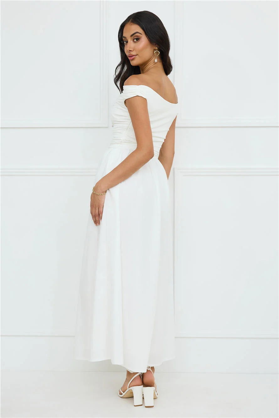 Camellia Charm Off Shoulder Maxi Dress Yellow