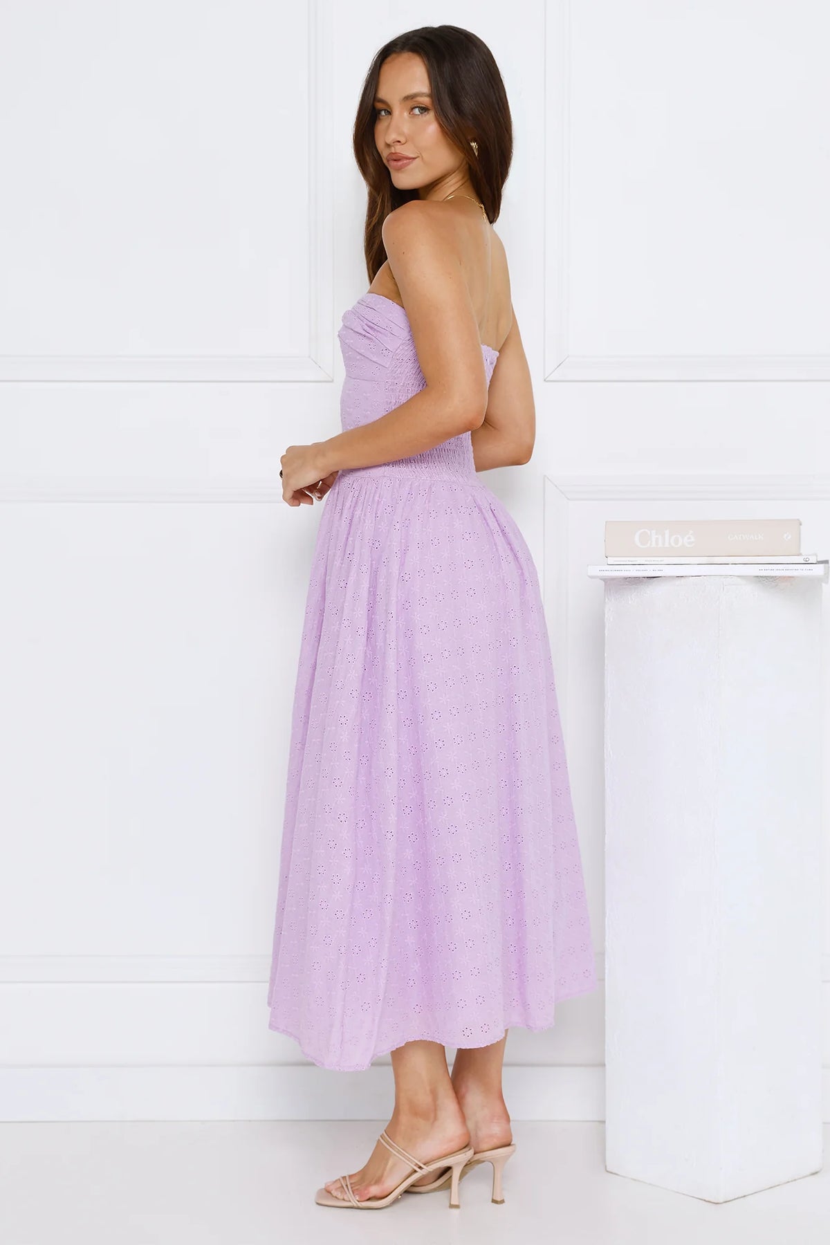 City Of Stars Strapless Embroidered Midi Dress Lilac
