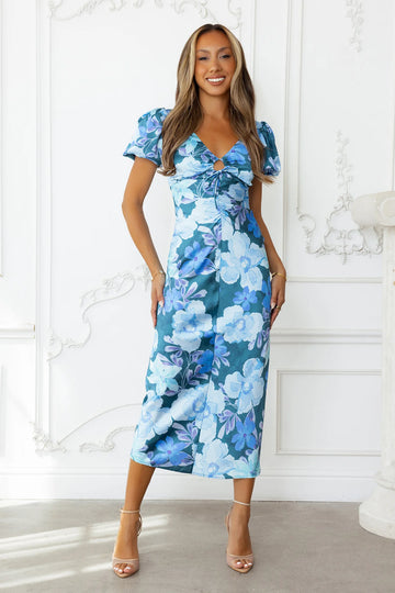Noir Flower Midi Dress Blue