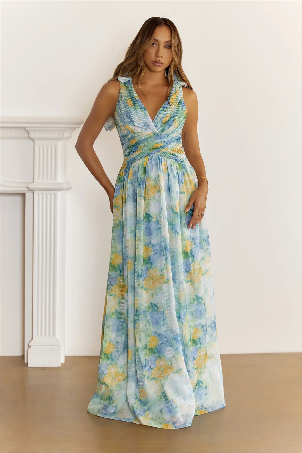 She’s The Edit Frill Lace Up Maxi Dress Multi