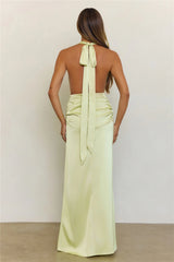 In Elegance Satin Halter Maxi Dress Lime
