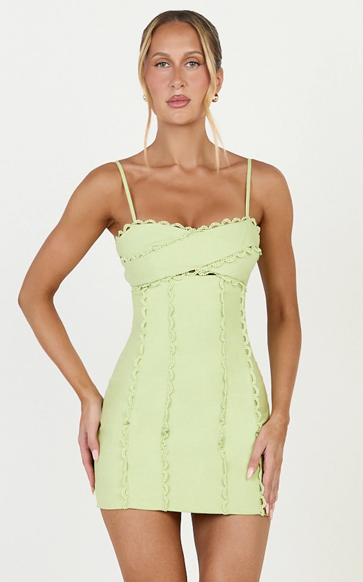 Gigi Mini Linen Blend Dress - Sweetheart Tie Back Scallop Detail Dress in Black