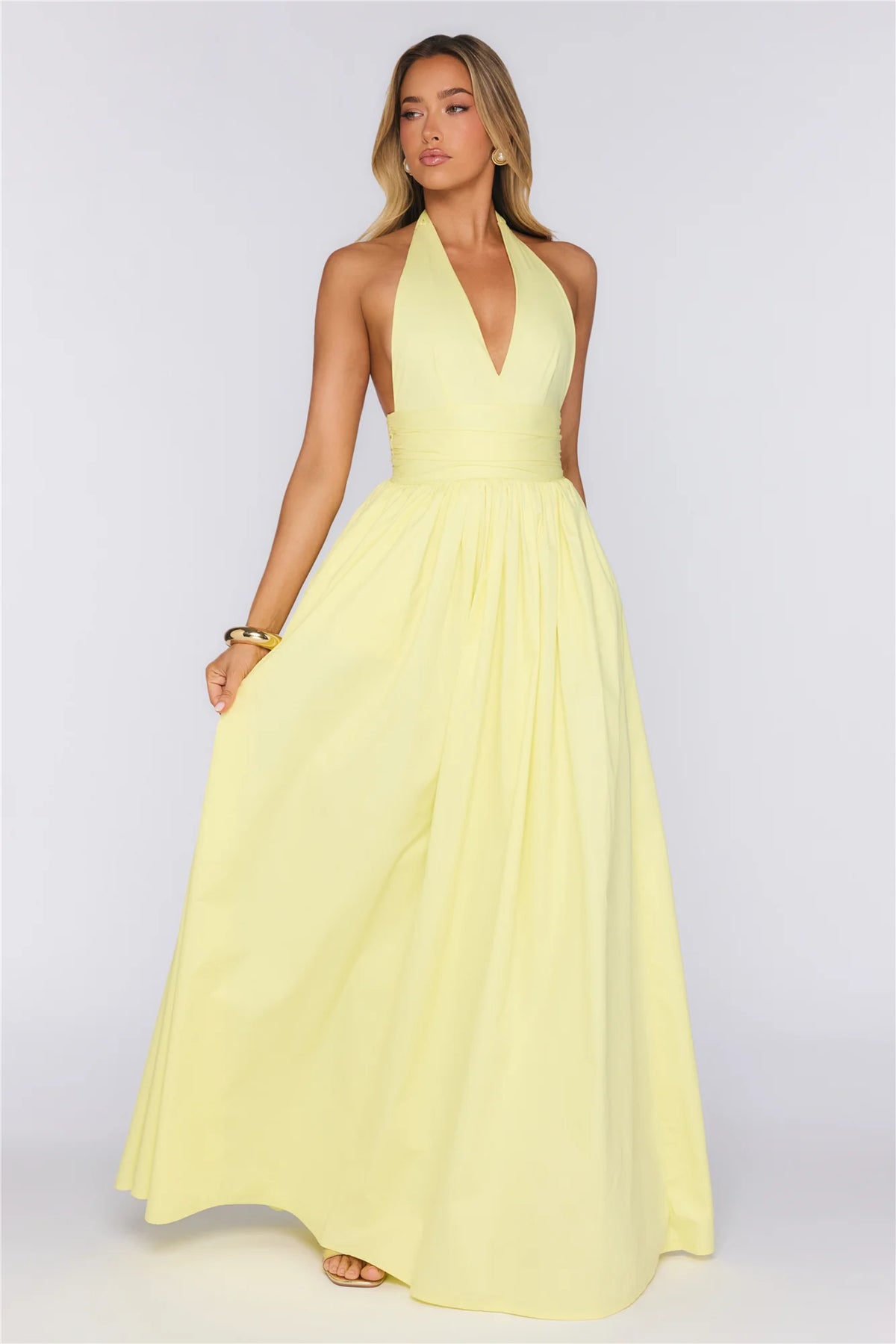 Glow And Go Halter Maxi Dress Lemon